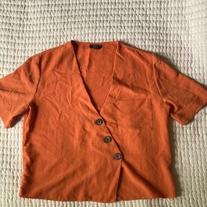Topshop Rust Blouse with Asymmetrical Buttons (Size 6)